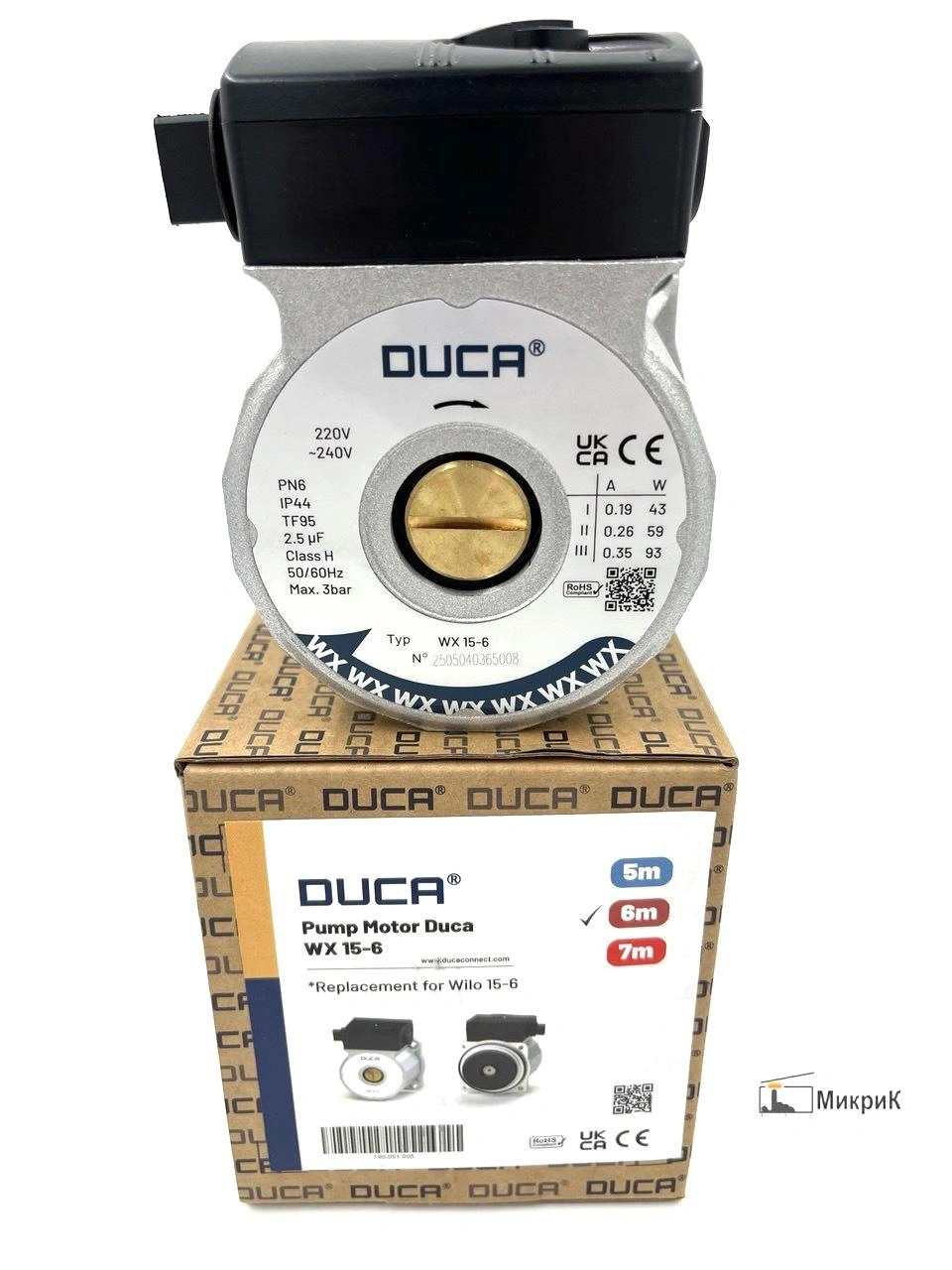 Двигатель DUCA WX 15/6 93W аналог Wilo KSL 15/6